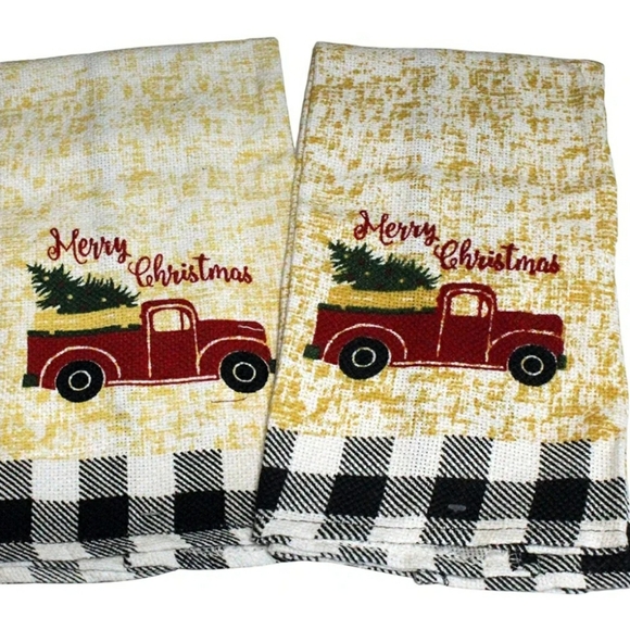 Buffalo Plaid Kitchen Towels Vintage Truck Black Buffalo Plaid Christmas 2 Pack - Picture 1 of 4